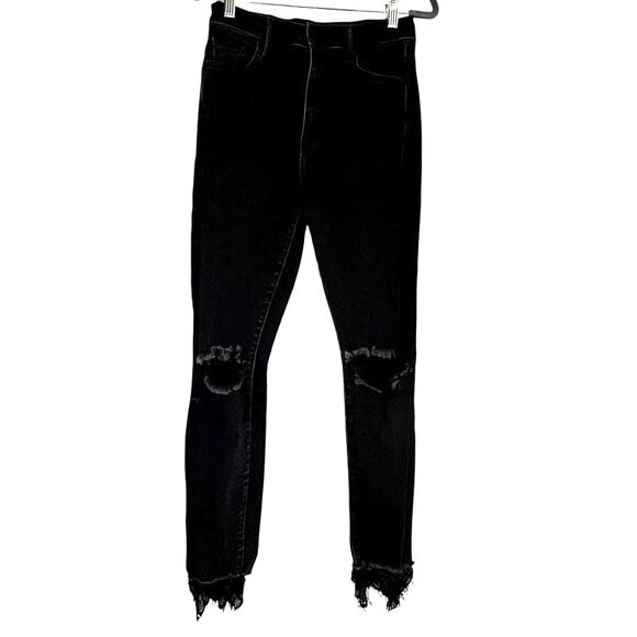 Mother The Swooner Dagger Ankle Fray Black Distressed Jeans 28 - Picture 2 of 3